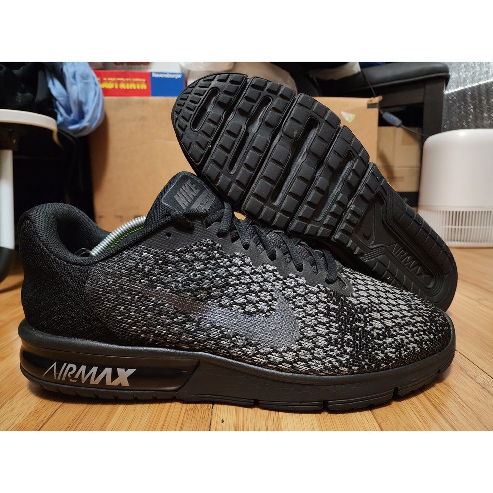 Nike Air Max Sequent 2 Black Dark Grey Running Shoes Sneakers Mens 12 852461-001